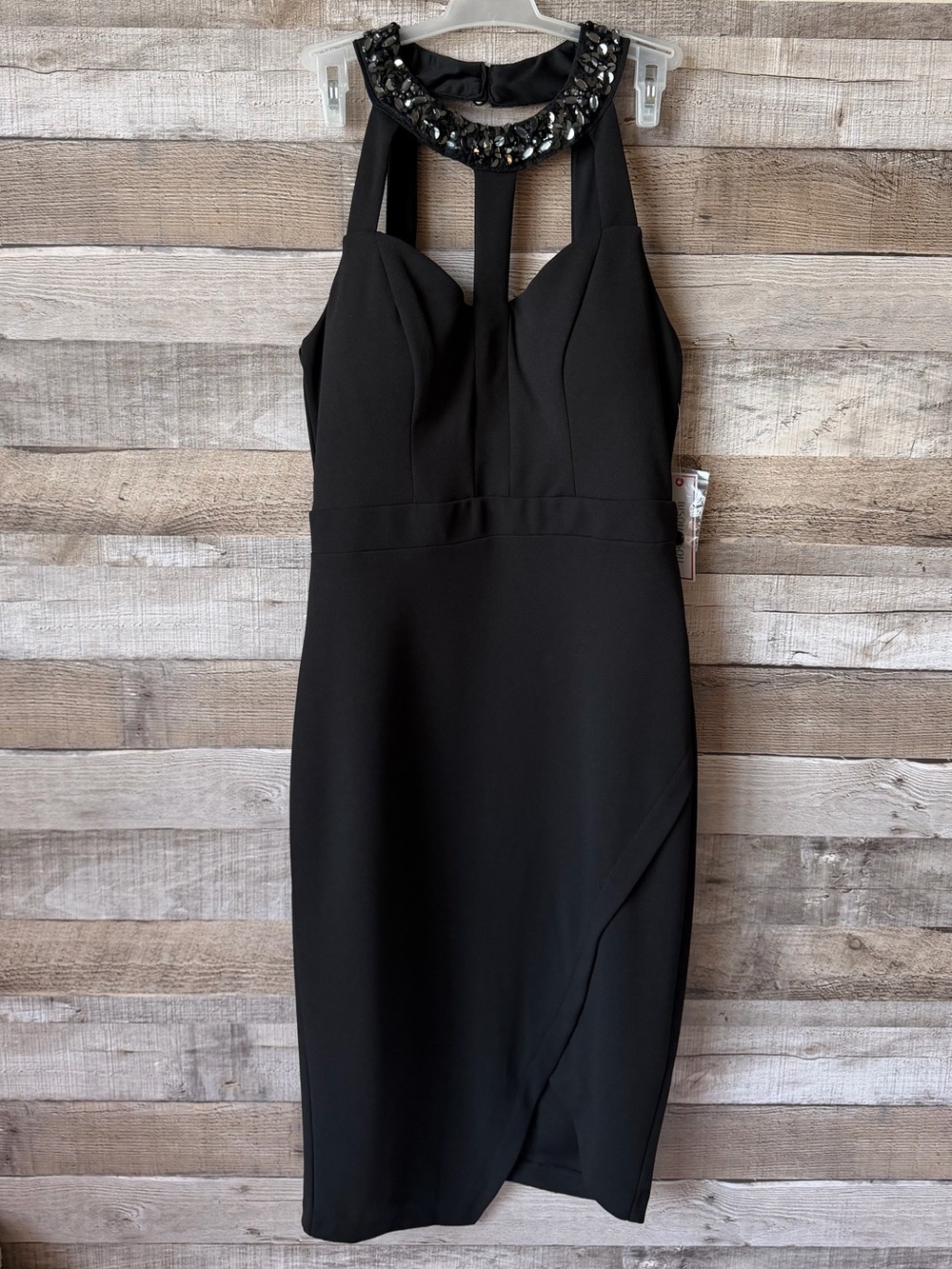 Bisou Bisou Black Beaded Halter Open Back Tulip Hem Cocktail Party Dress NWT Sz4 - Picture 4 of 16